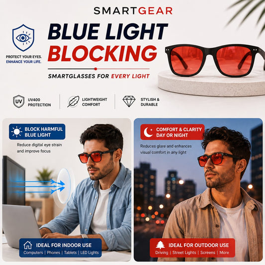 SmartGear 100% Blue Light Blocker upto 550nm | Amber Glasses for Day & Night | Indoor & Outdoor use for both Men & Women