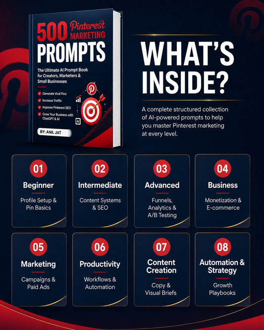 500 Pinterest Marketing Prompts – AI Prompt Book for Pinterest Growth