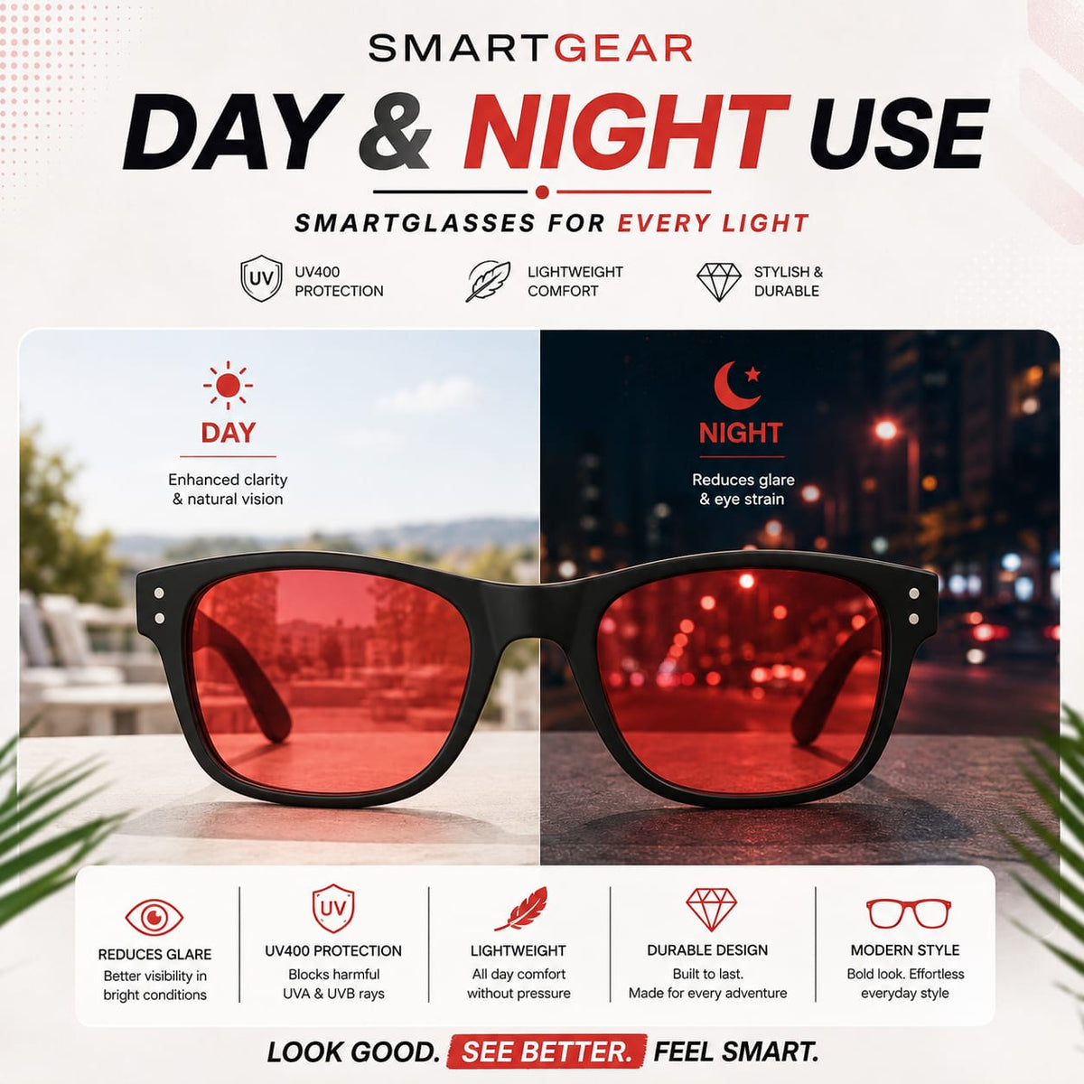 SmartGear 100% Blue Light Blocker upto 550nm | Amber Glasses for Day & Night | Indoor & Outdoor use for both Men & Women